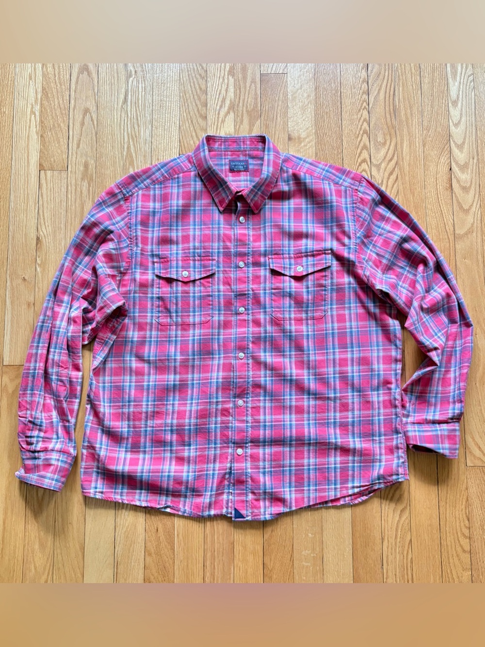 UNTUCKit Mens Long Sleeve Flannel Shirt 100% Cotton Regular 2XL Red Blue Plaid